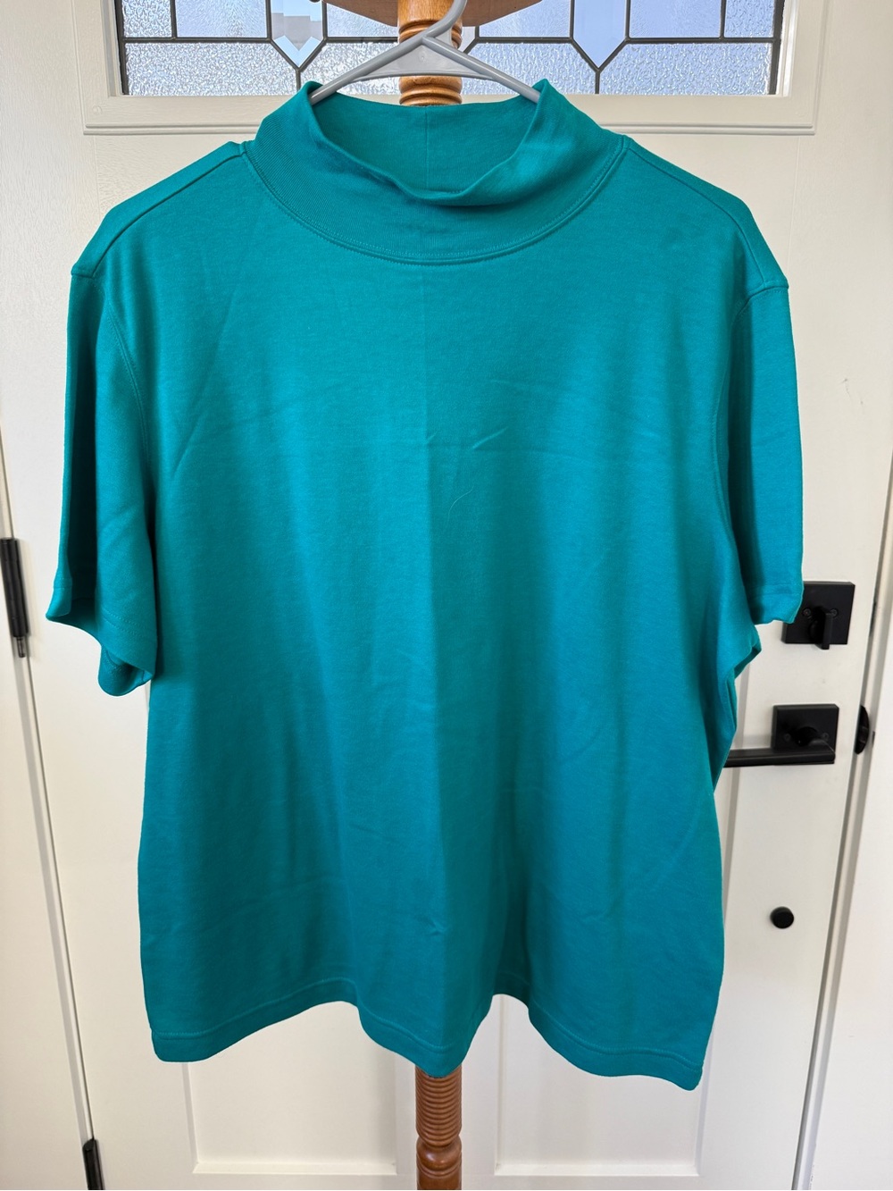 Vintage-Women’s Large- Teal Mock Neck Short Sleeve Shirt